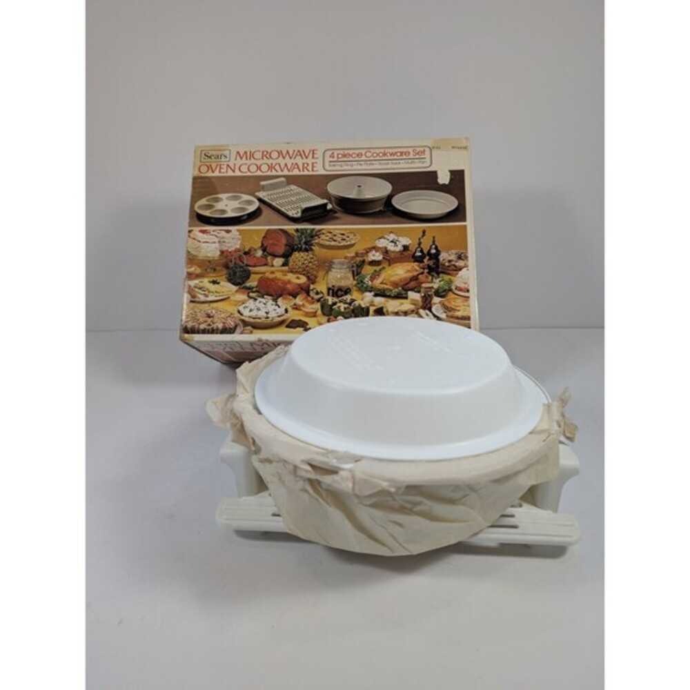 Vintage Sears Microwave Oven Cookware 4 Piece Set Baking Ring Pie Plate Rack USA - Picture 6 of 12